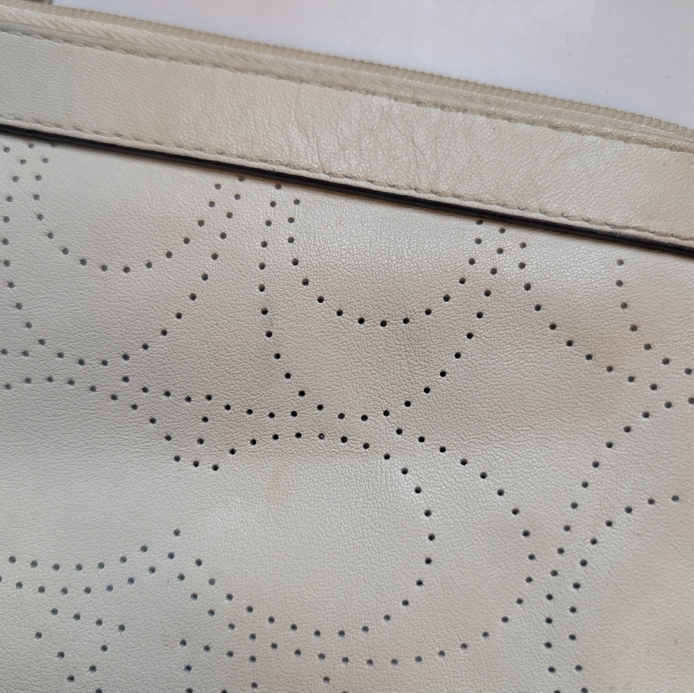 Coach perforated logo leather wristlet in a off-white color in VGUC - Picture 4 of 16